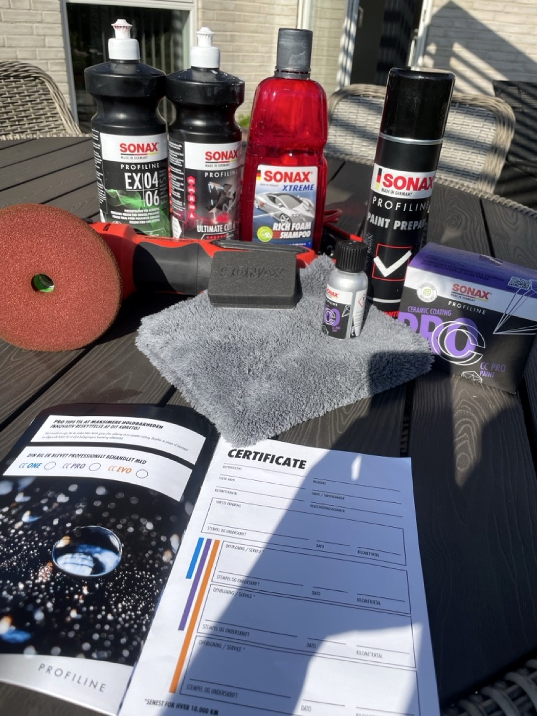SONAX Profiline keramisk coating produkter og certifikat – professionel bilpleje